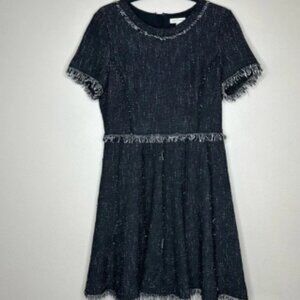 Rebecca Taylor‎ Women’s Size 10 Black Tweed Raw Edge Fringe Preppy Tapestry Rug